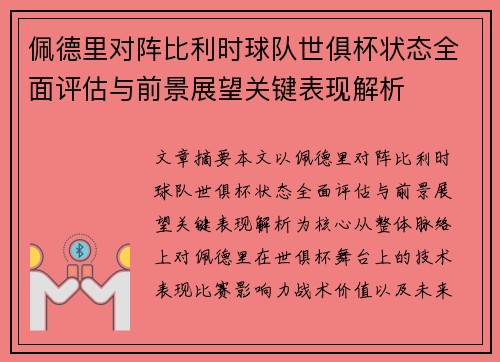 佩德里对阵比利时球队世俱杯状态全面评估与前景展望关键表现解析